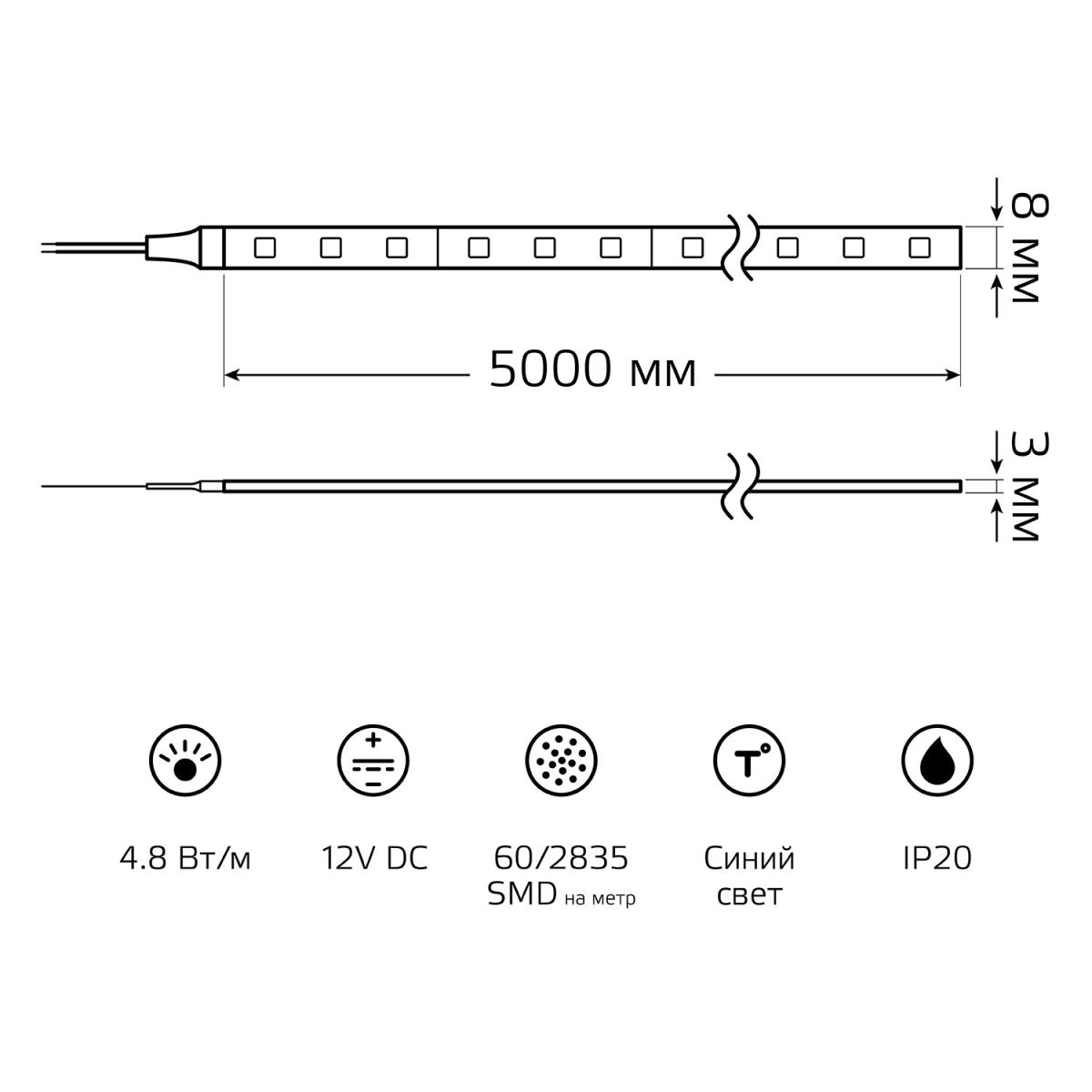 Светодиодные лент Светодиодная лента Gauss m 60LED m 2835SMD синий 5M синий пластиковые — фото 5