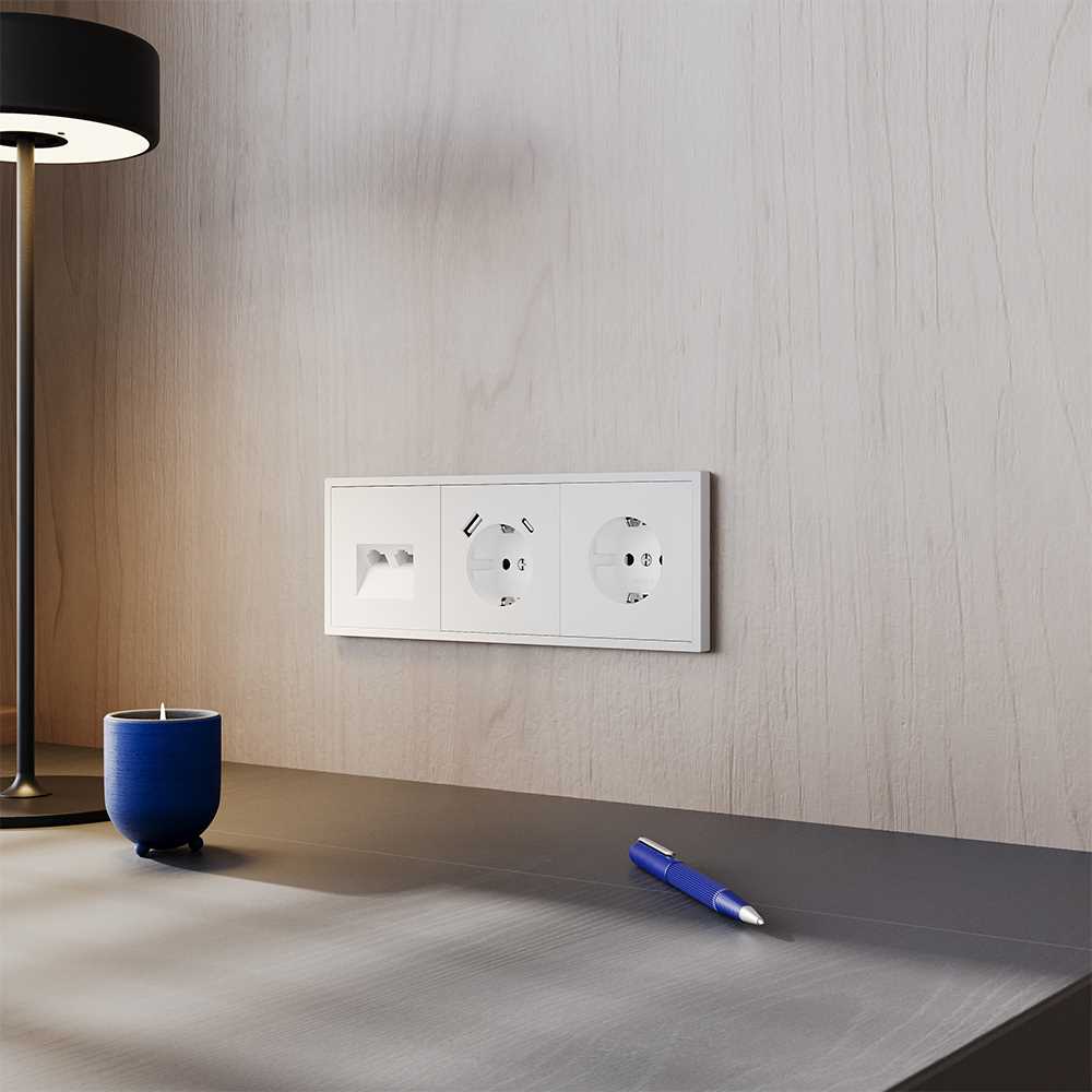 Электротовар Розетка компьютерная встраиваемая Voltum S70 двойная RJ45+RJ45 кат.6, (белый… белый поликарбонат — фото 4