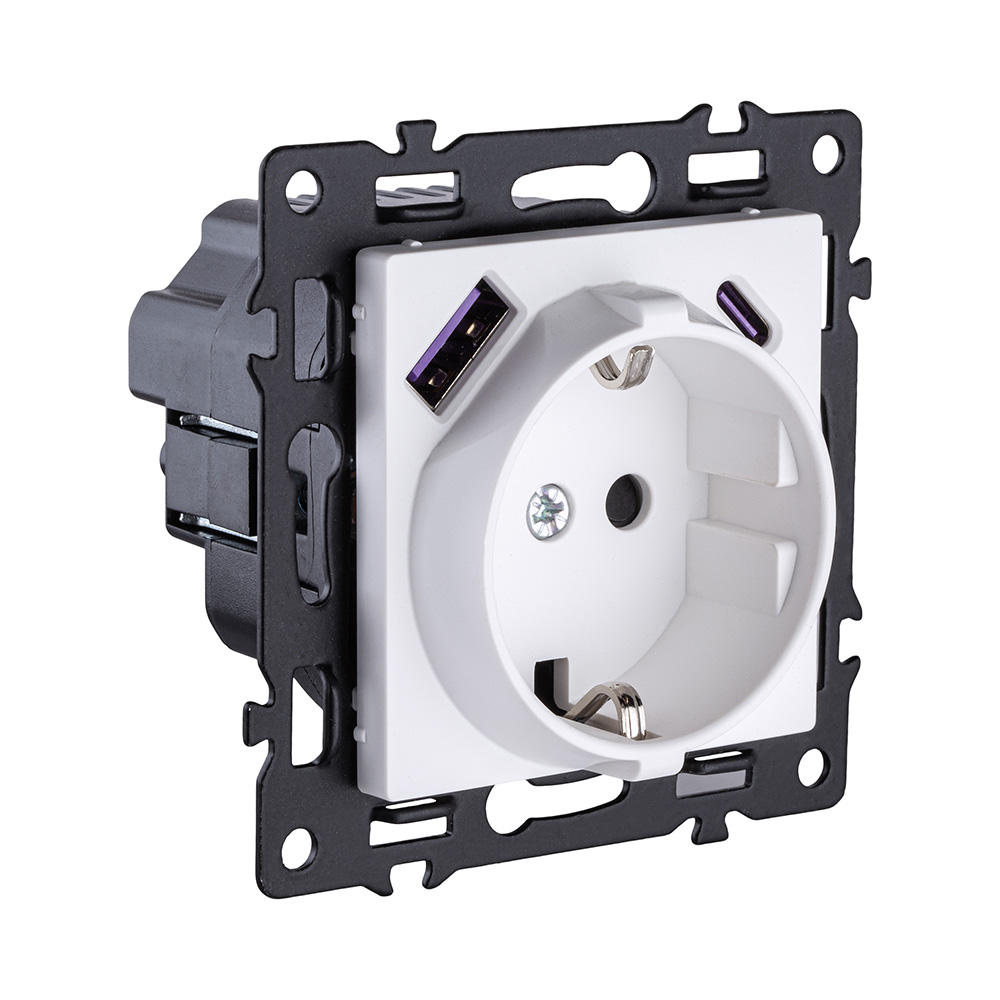 Электротовар Розетка штепсельная SCHUKO 16A / 250 В с USB A+C 20W, белый Kollinger Asthetik… белый — фото 2