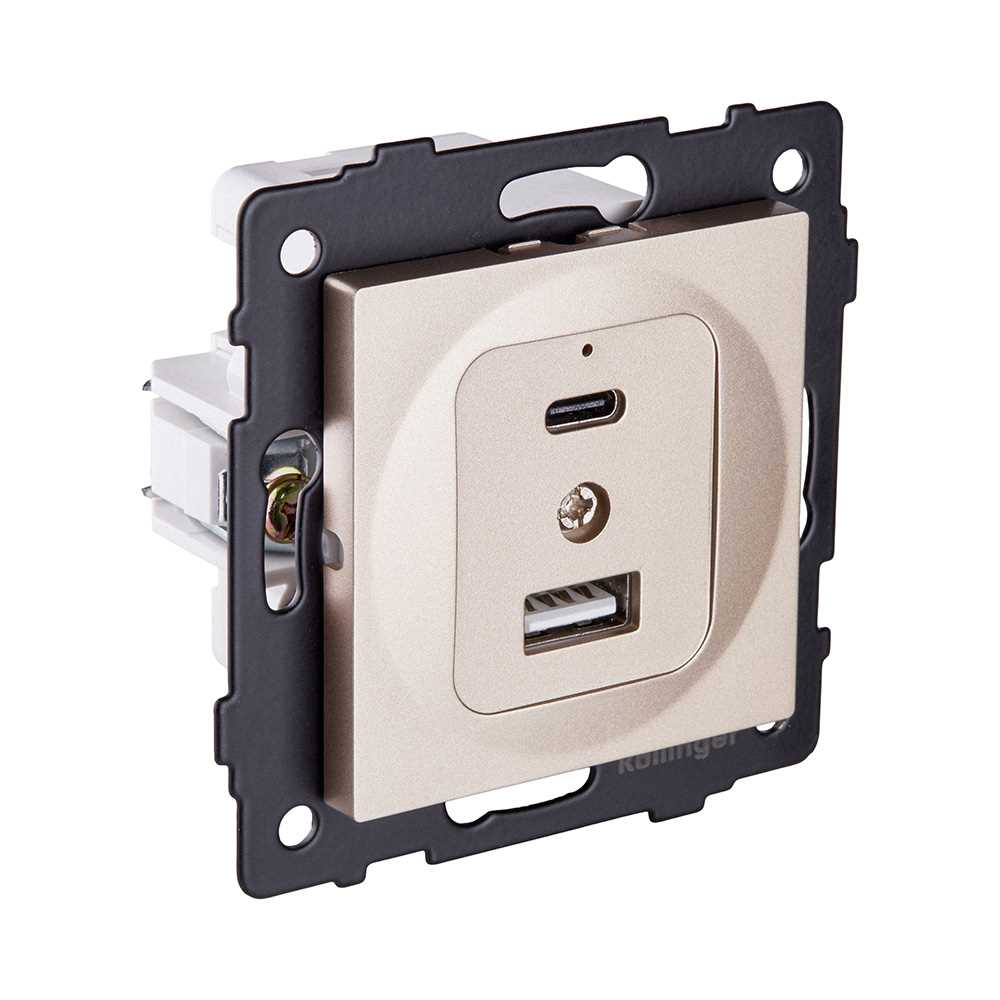 Электротовар Розетка USB A+C 20W, золотой Kollinger REA-037GD для Aspekt, Eleganz, Reflex золото — фото 2