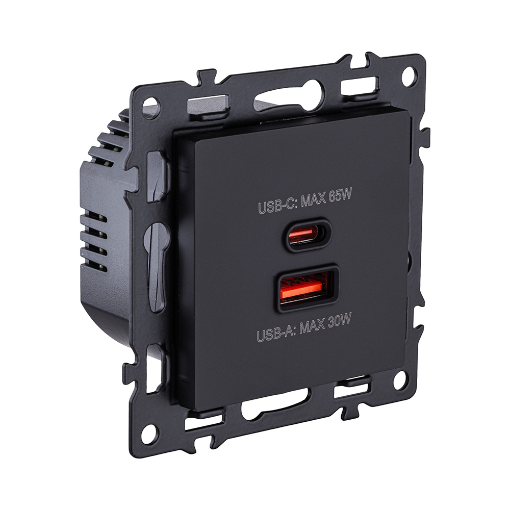 Электротовар Розетка USB A+C 65W, черный Kollinger Asthetik AS-024BK черный — фото 2
