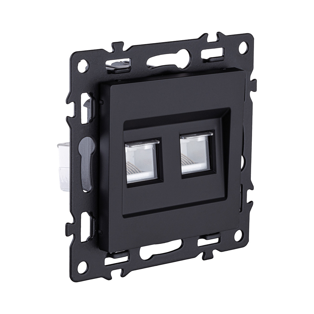 Электротовар Розетка двойная Ethernet RJ45 Cat.6, черный Kollinger Asthetik AS-018BK черный — фото 2
