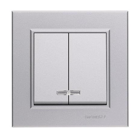 Выключатель Makel 2-кл. СП Karea 10А IP20 сереб. с подсветкой 56065023