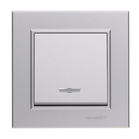 Выключатель Makel 1-кл. СП Karea 10А IP20 сереб. с подсветкой 56065021