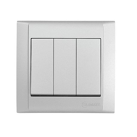 Выключатель Makel 3-кл. СП Defne 10А IP20 сереб. 42065091