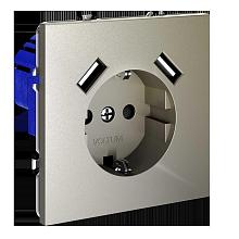 Розетка встраиваемая Voltum S70 с заземлением и защитными шторками, 16А, с USB, A+A, (шелк) VLS040404