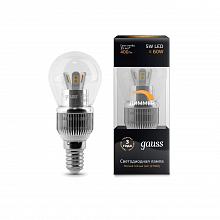 Лампа светодиодная диммируемая Gauss E14 5W 2700K шар прозрачный HA105201105-D