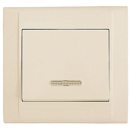 Выключатель Makel 1-кл. СП Defne 10А IP20 с подсветкой крем. 42010021