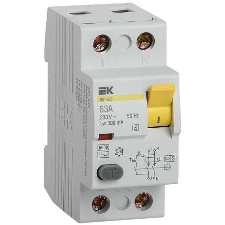 Выключатель дифференциальный (УЗО) ВД1-63S 2Р 63А 300мА IEK MDV12-2-063-300